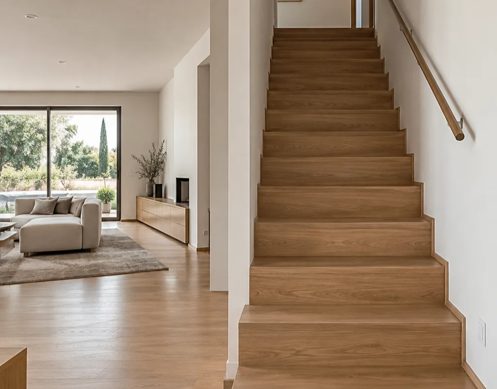 Scala in rovere coordinata con il parquet